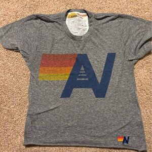 Aviator Nation Gray Tee with Rainbow Graphic